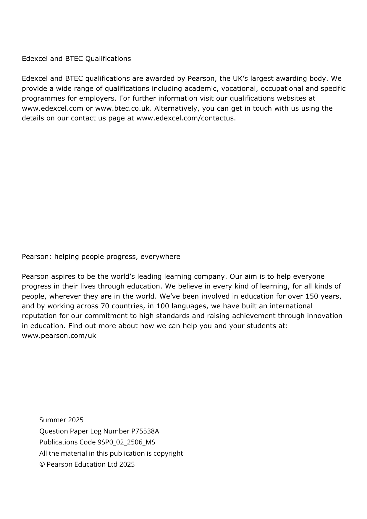 Pearson Edexcel A Level Spanish Paper 2 2025 Mark Scheme