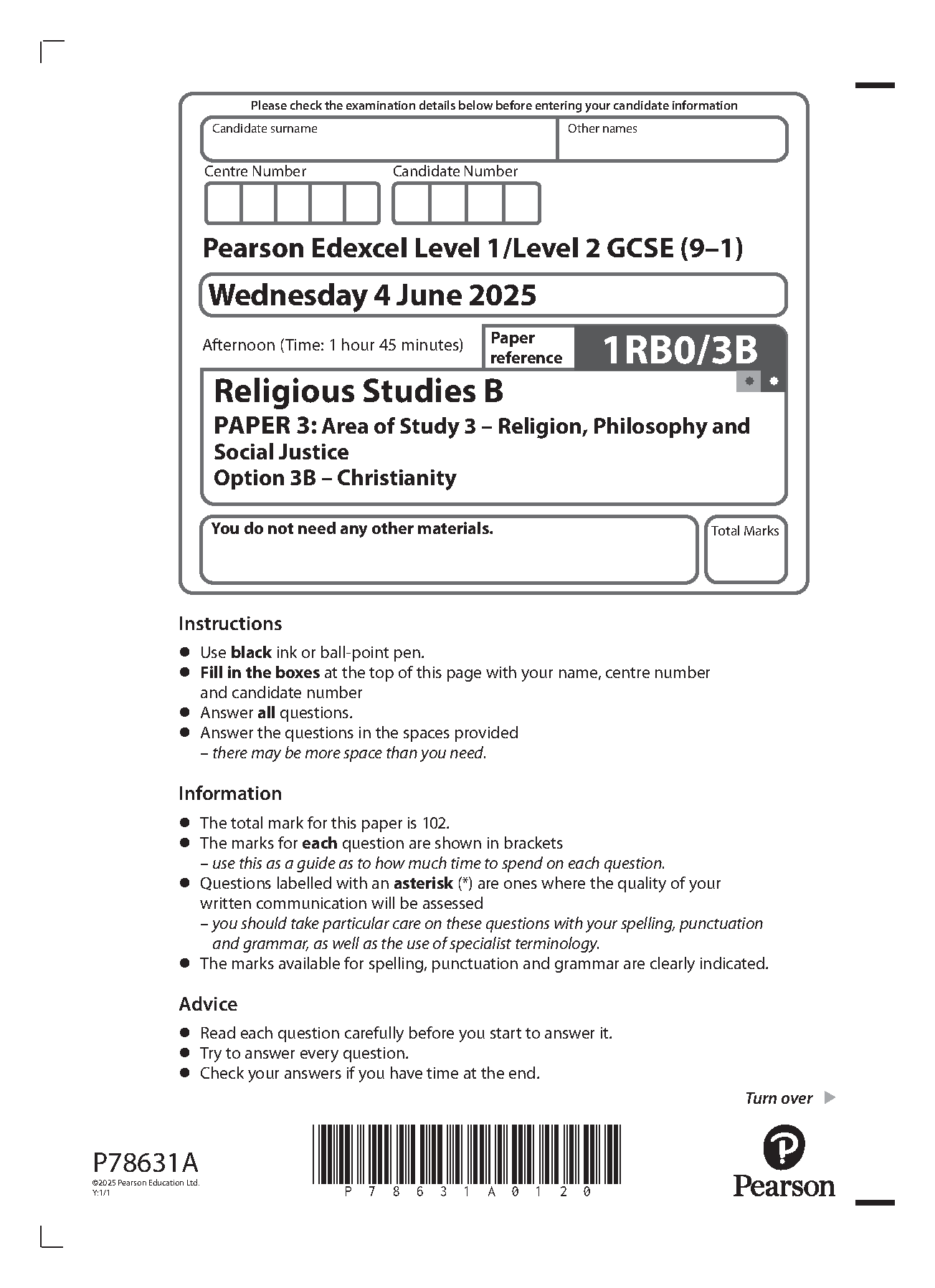 Pearson Edexcel GCSE Religious Studies B Paper 3B  2025 QP IMG-1