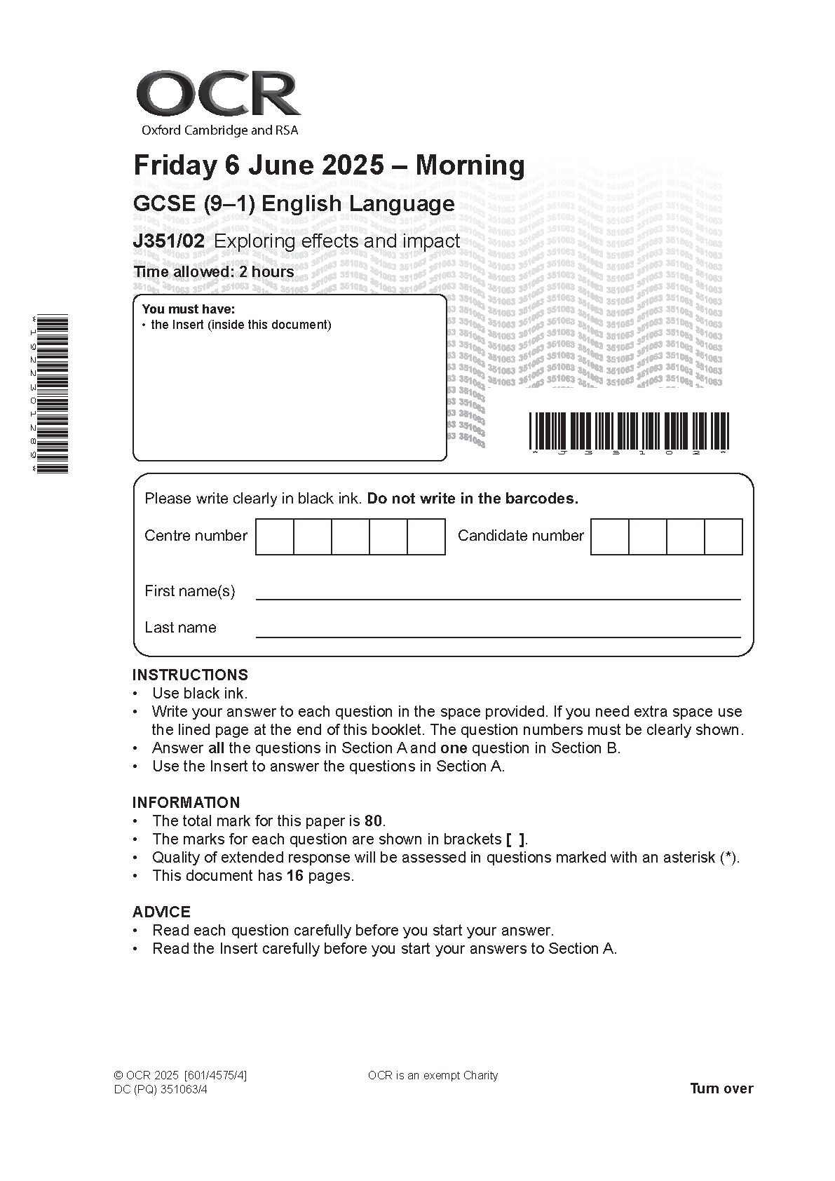 OCR GCSE English Language Paper 2 2025 Question Paper, OCR E