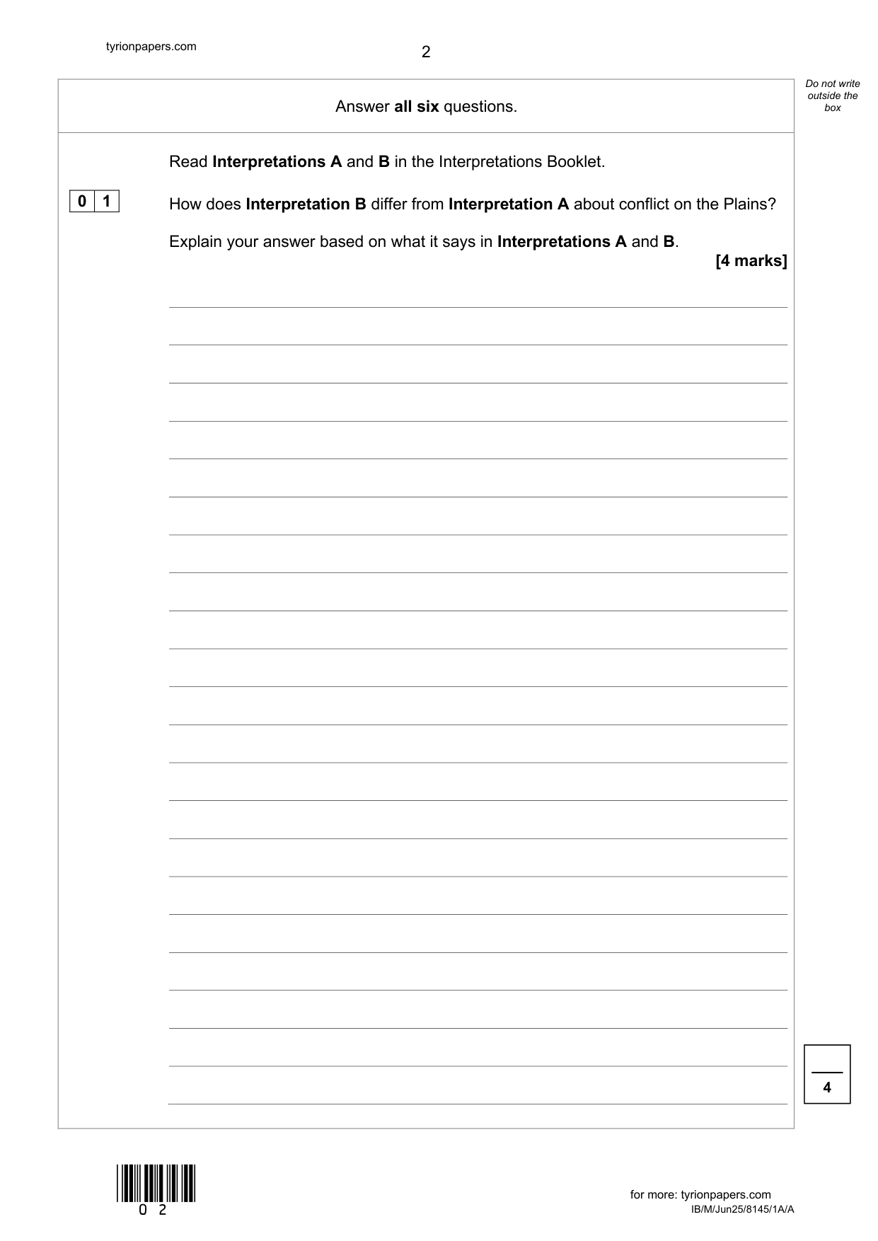 AQA GCSE History Paper 1A Section A/A 2025 Question Paper