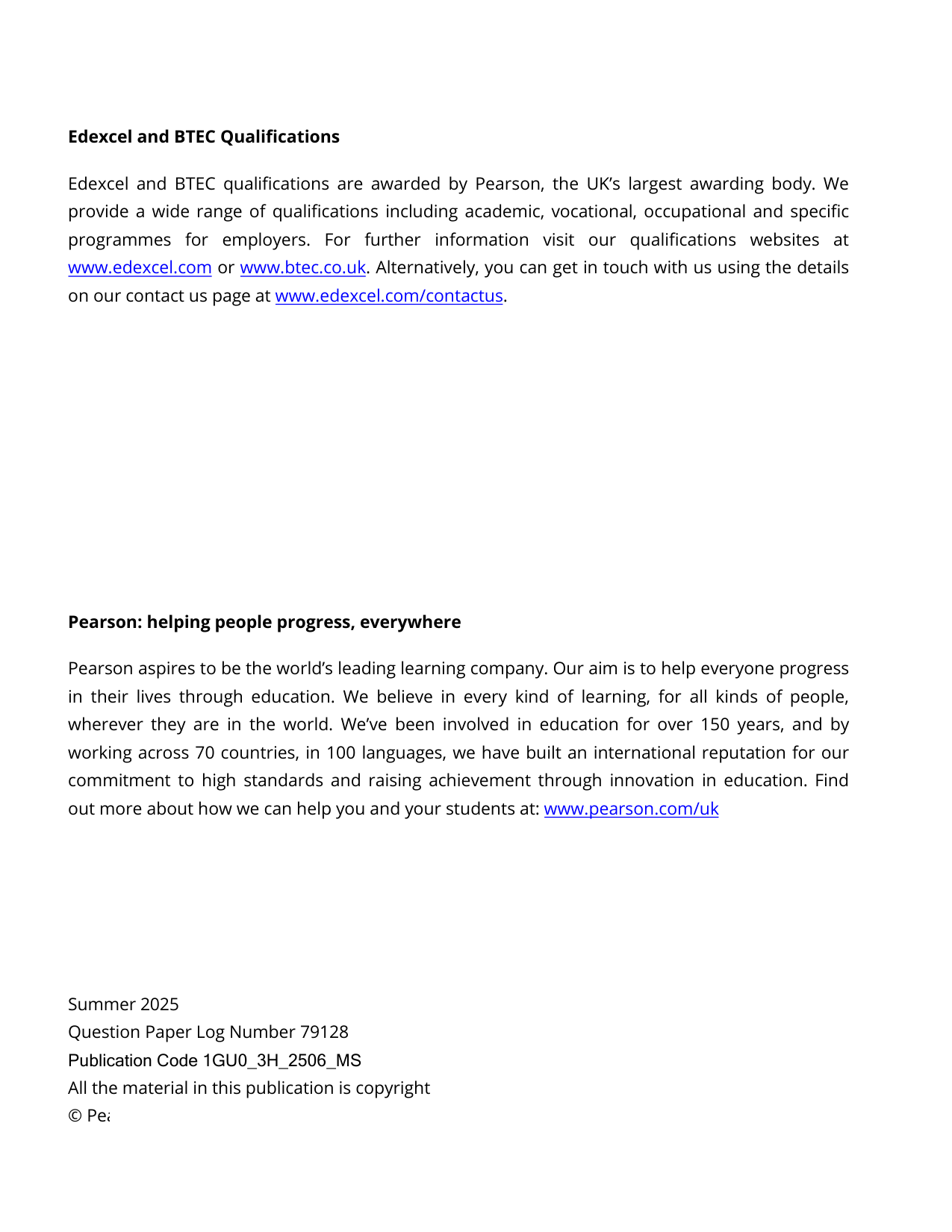 Pearson Edexcel GCSE Gujarati Paper 3H 2025 Mark Scheme PDF
