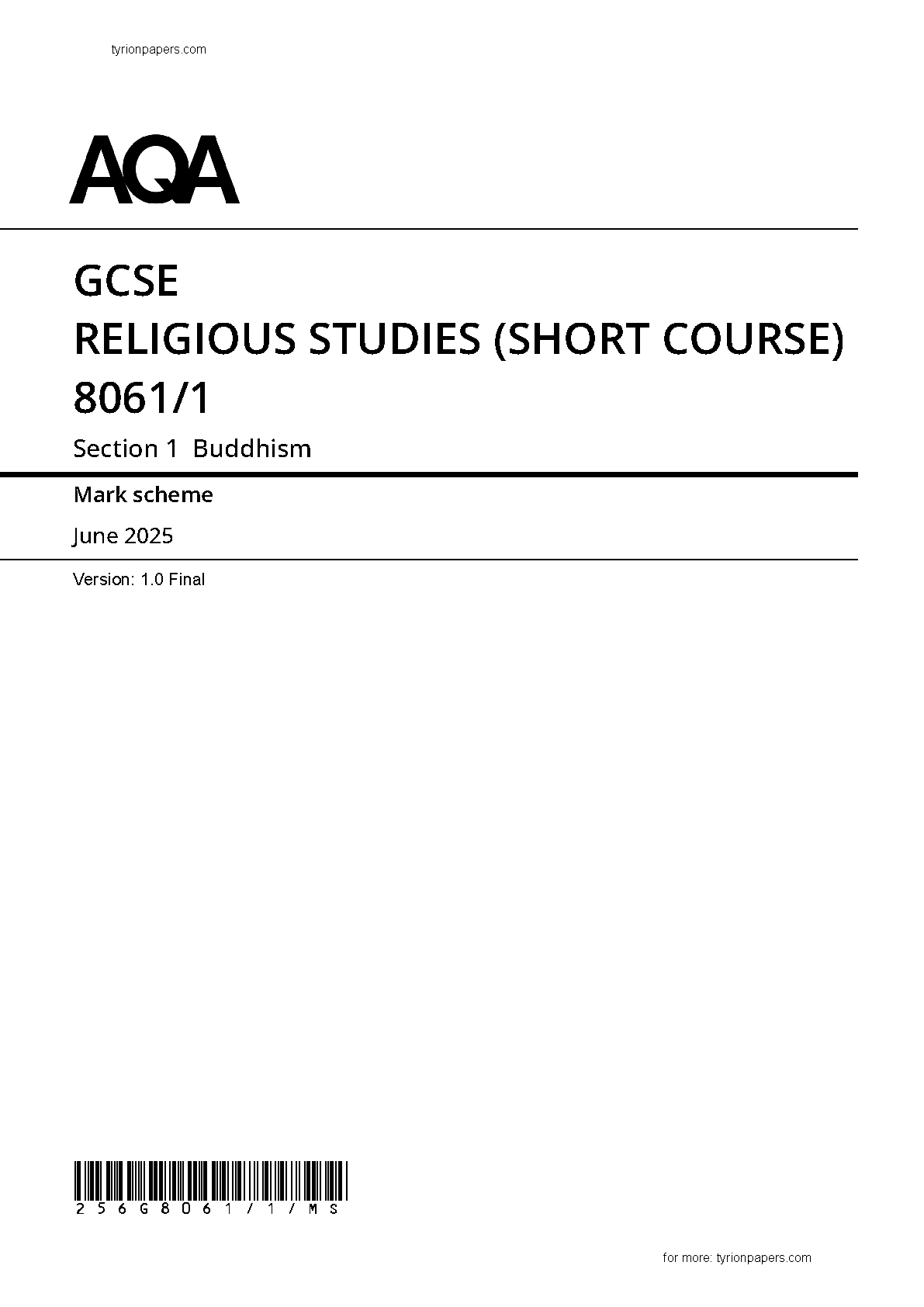 AQA GCSE Religious Studies Buddhism Paper 1 2025 M S