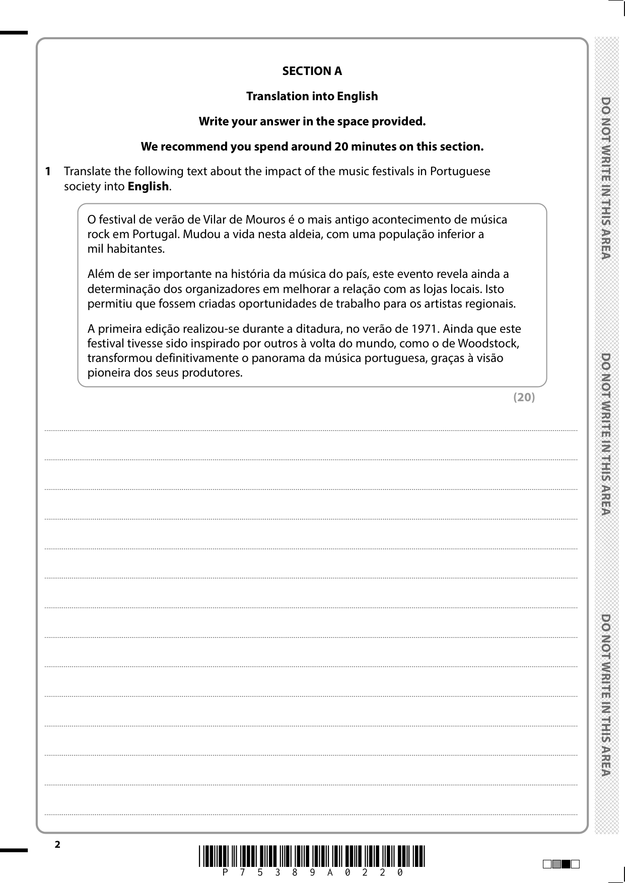 Pearson Edexcel A Level Portuguese 2025 Paper 1 QP