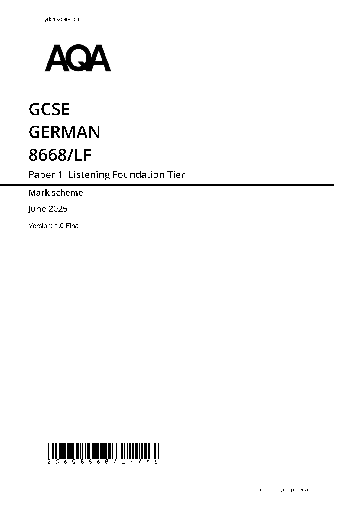 AQA GCSE German Paper 1F 2025 Listening Mark Scheme IMG-1