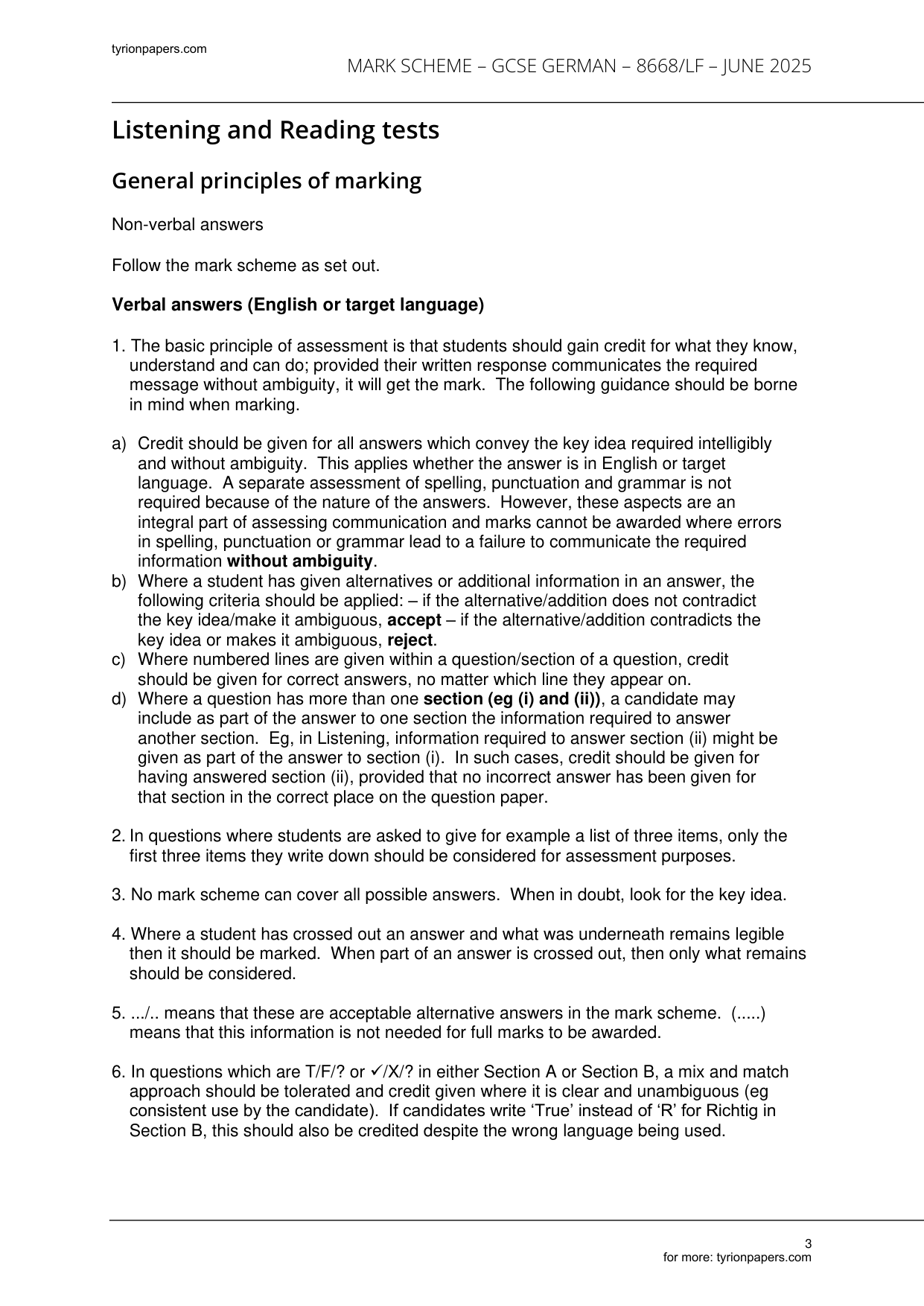 AQA GCSE German Paper 1F 2025 Listening Mark Scheme IMG-3