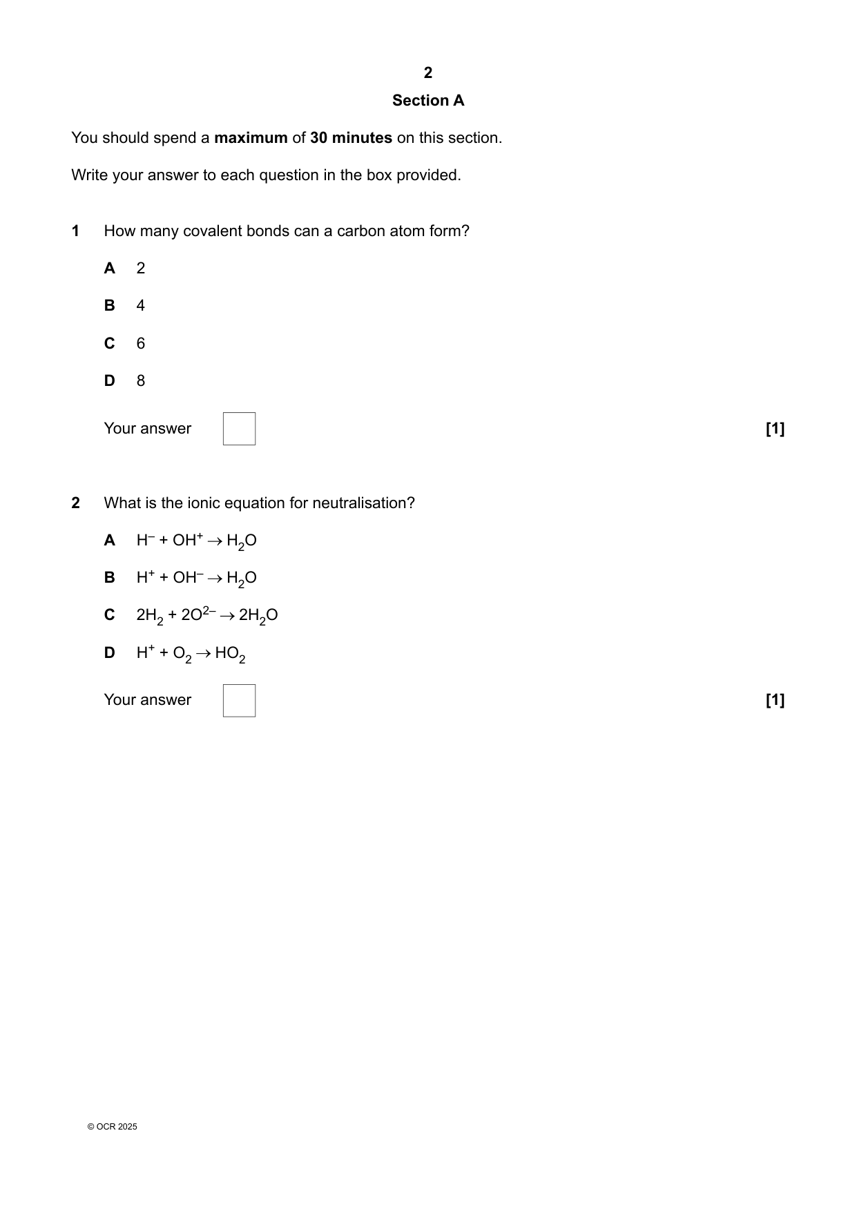 OCR GCSE Chemistry Paper 3 2025 Question Paper