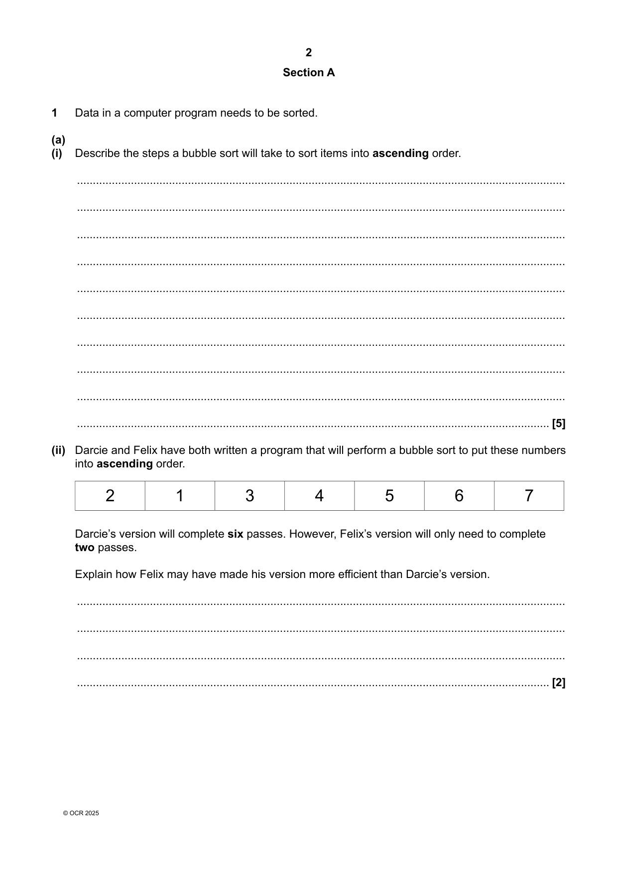 OCR A Level Computer Science Paper 2 Question Paper