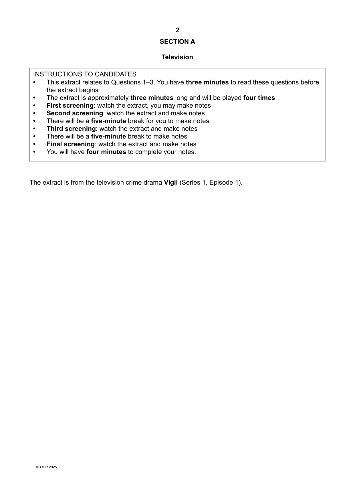 OCR GCSE Media Studies Paper 12025 Question PDF