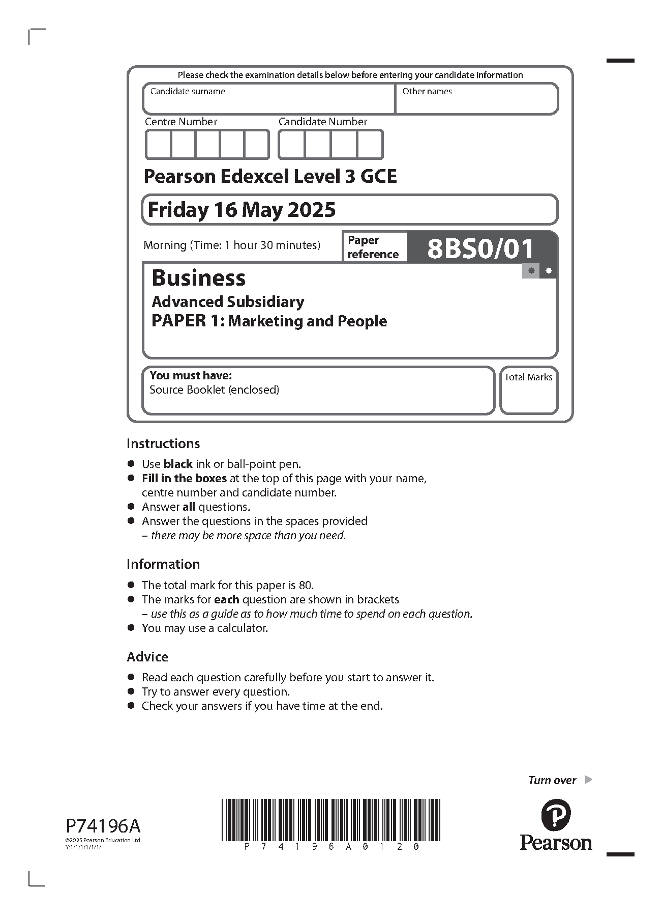 Pearson Edexcel AS Business Paper 1 2025 Question Paper IMG-1