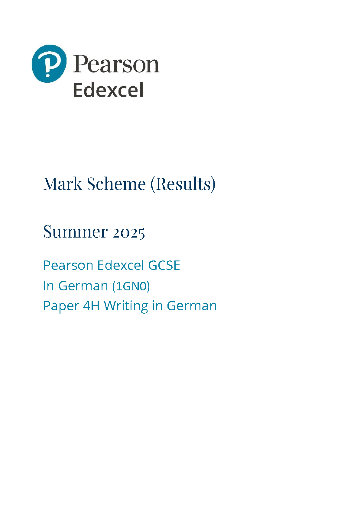 Pearson Edexcel GCSE German Paper 4H 2025 Mark Scheme PDF IMG-1