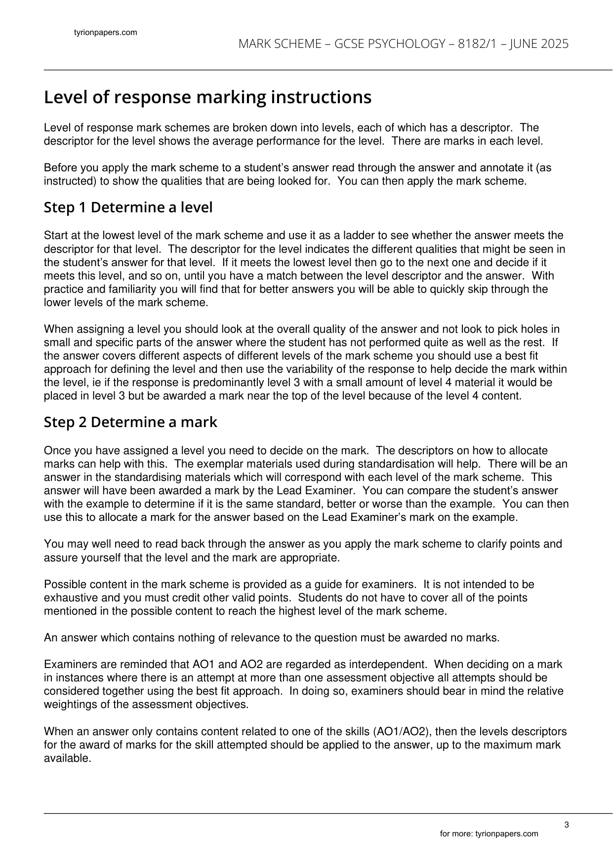 AQA GCSE Psychology Paper 1 Mark Scheme PDF IMG-3